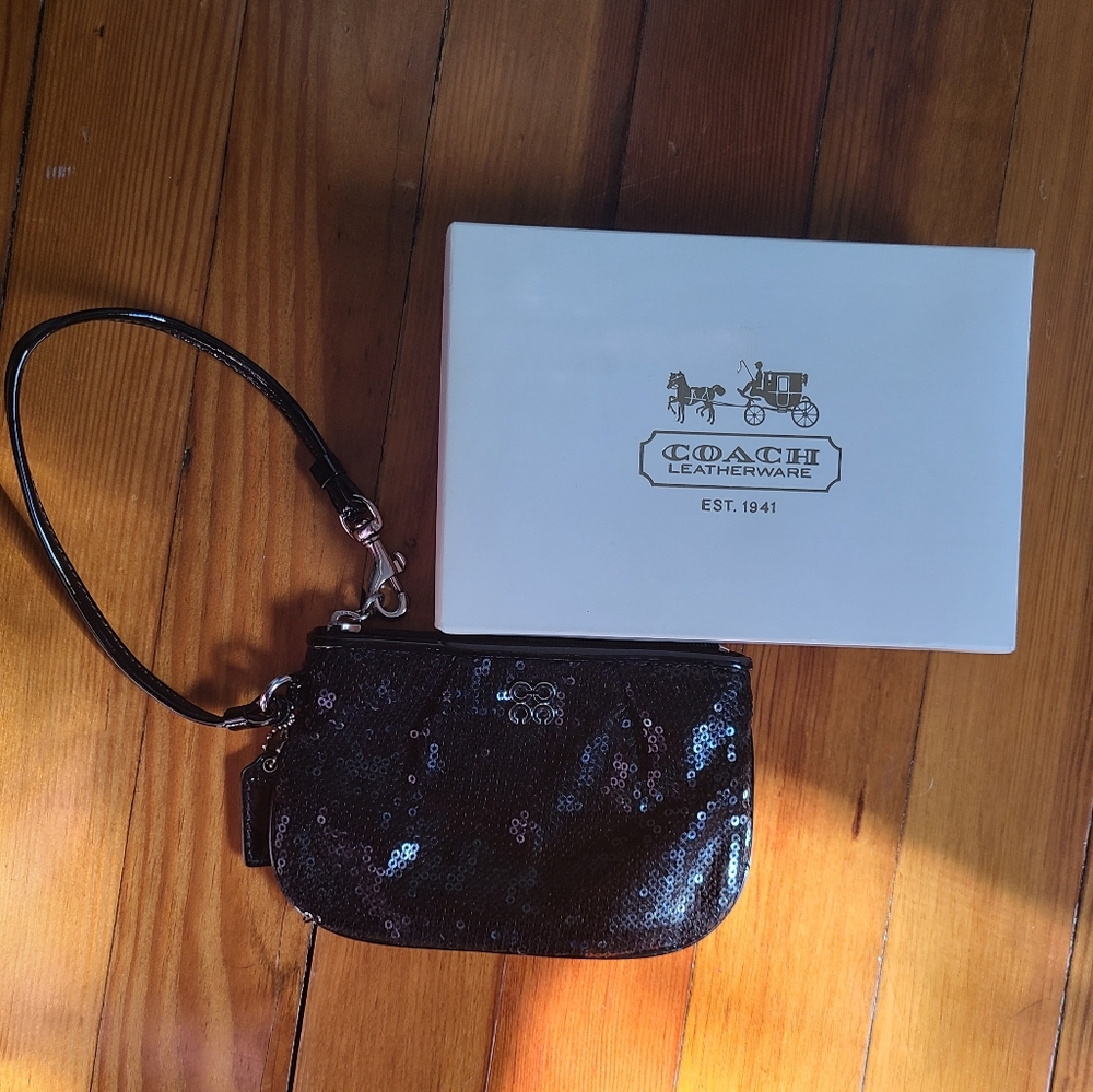 Coach Black Sequins Wristlet Wallet